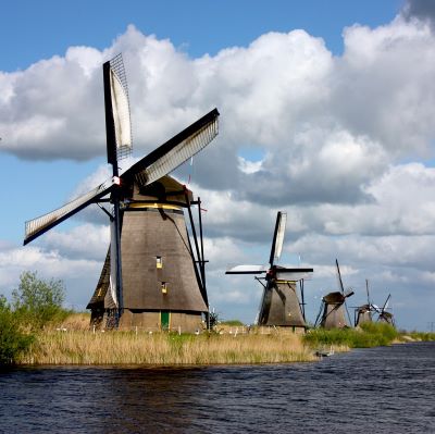 Windmills in a row for wind energy